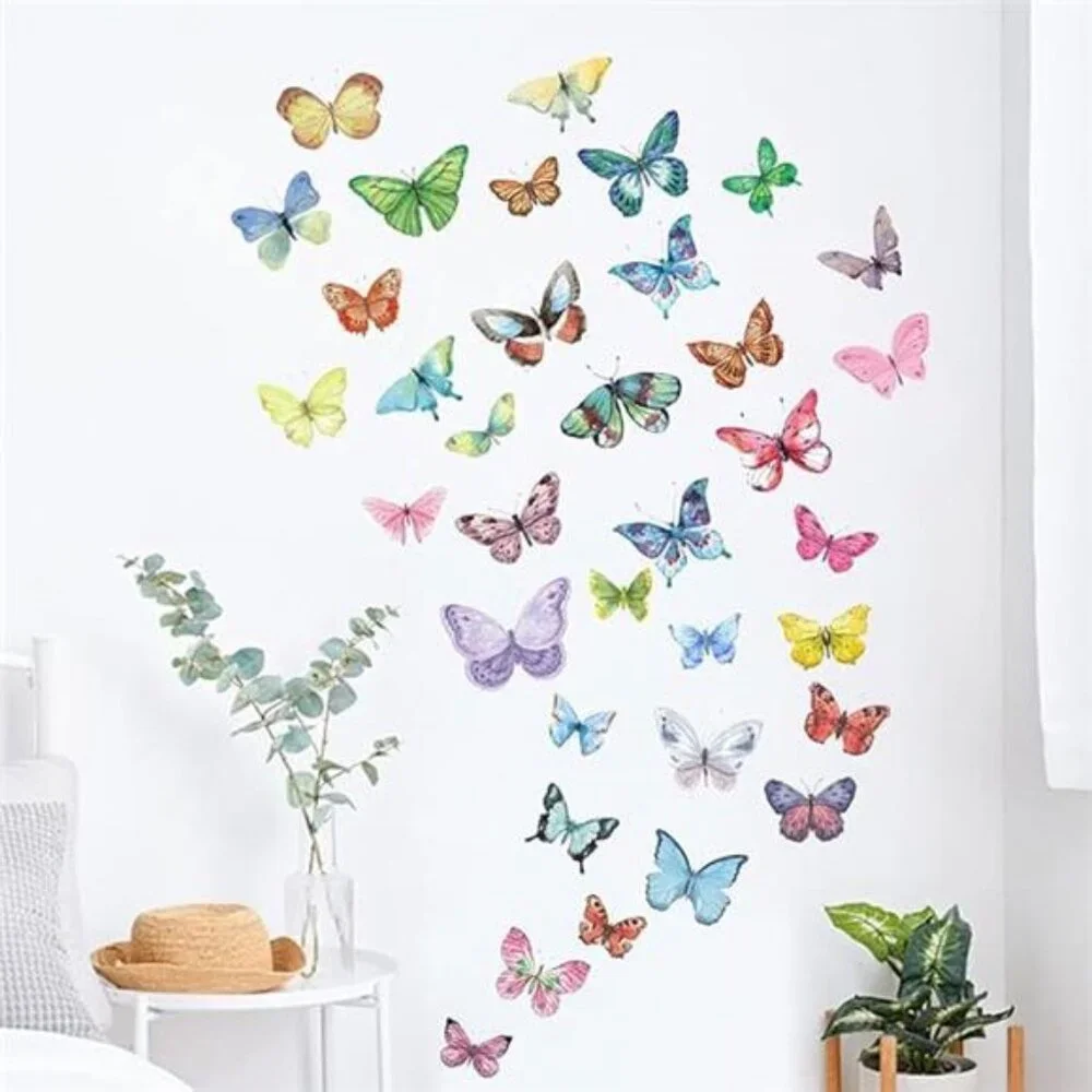Watercolor Butterfly Peel and Stick Wall Decals for Girls Bedroom